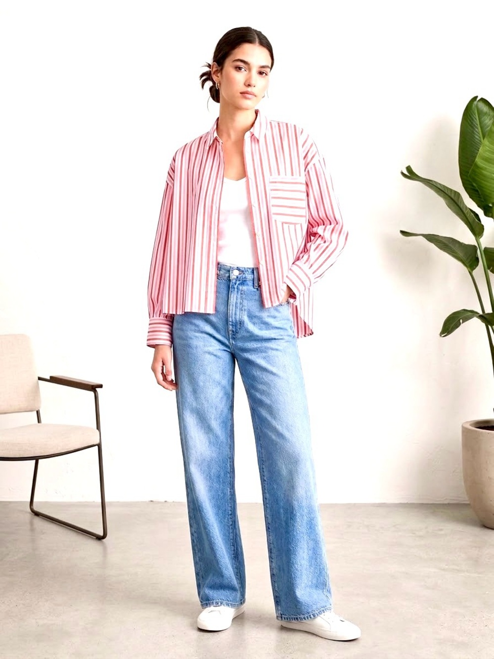 J. Crew Pink and White Striped Button-Down Blouse